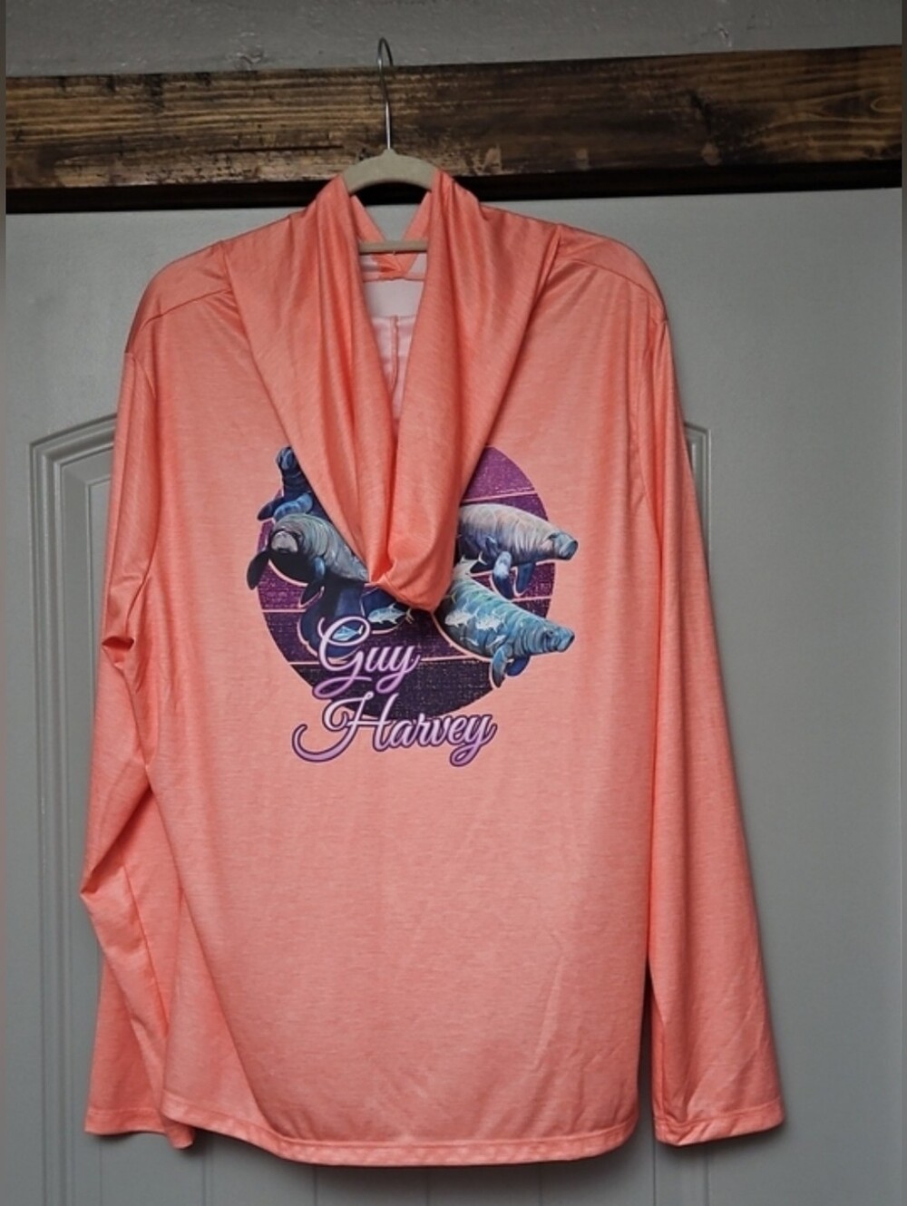 Guy Harvey Coral Hooded Long Sleeve Shirt Manatee Graphic Upf 30 Beach Fishing🔅